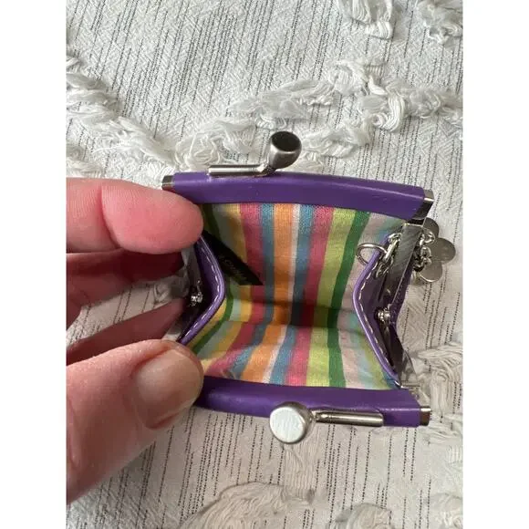 Vintage Fossil Purple Keychain Coin Purse Leather - Picture 5 of 6